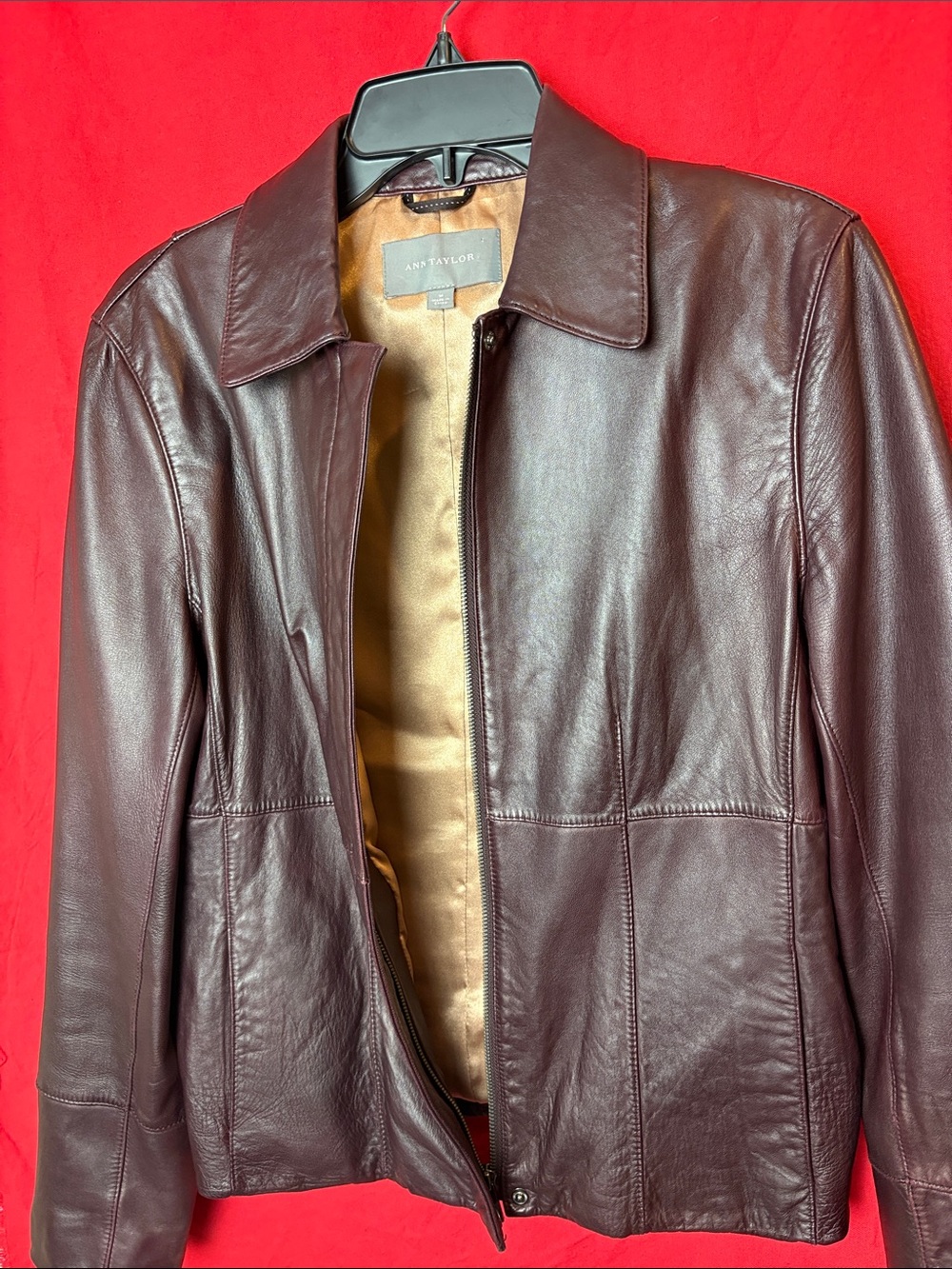 Ann Taylor 100% Leather burgundy Blazer Jacket Women’s medium